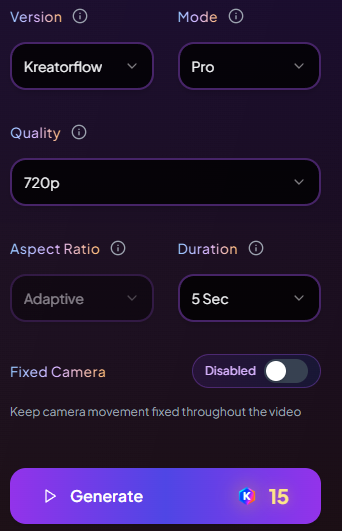 Video settings configuration panel